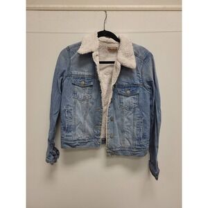 Elite Jeans Womens Denim Jacket J19627 Small S‎ Sherpa Lined Trucker Coat Blue